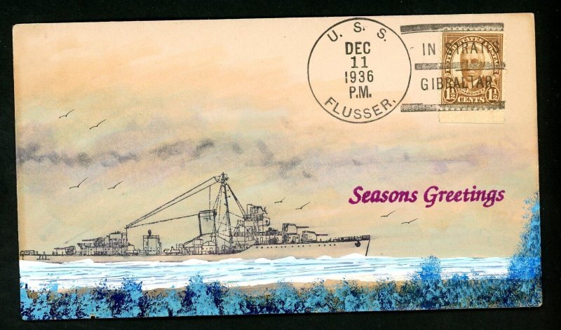 Hand Painted Navy Cover - U.S.S. Flusser