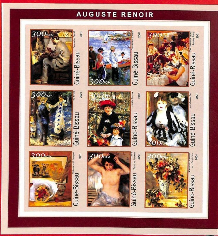 A0864 - GUINEA-BISSAU - ERROR  IMPERF SHEET - ART Painters : Renoir 2001