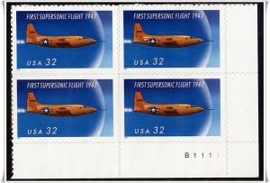 SC#3173 32¢ First Supersonic Flight Plate Block: LR #B1111 (1997) SA