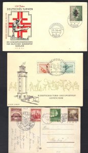 GERMANY 1938-58 COLLECTION OF 5 TURNER FEST CANCELS COVERS INCLUDING 2 POST CARD