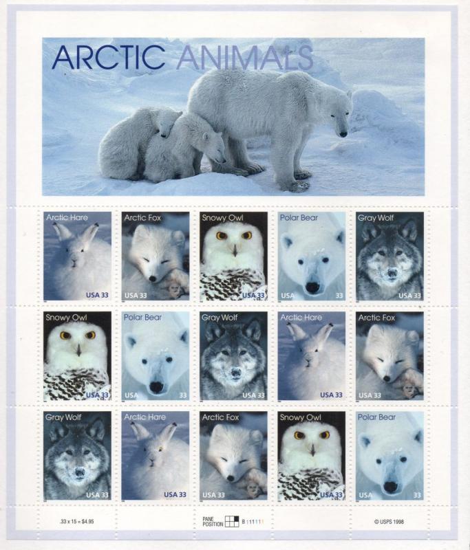 US Sc 3288-92 1999 Arctic Animals stamp sheet mint NH