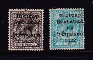 Ireland a 9d & 10d KGV (GB) overprint 1922 both used