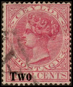 Ceylon 146 - Used - 2c on 4c Queen Victoria (1888) (cv $2.40)