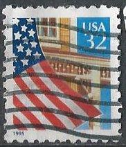 US 2897 (used) 32¢ flag over porch (from sheet, blue 1995)