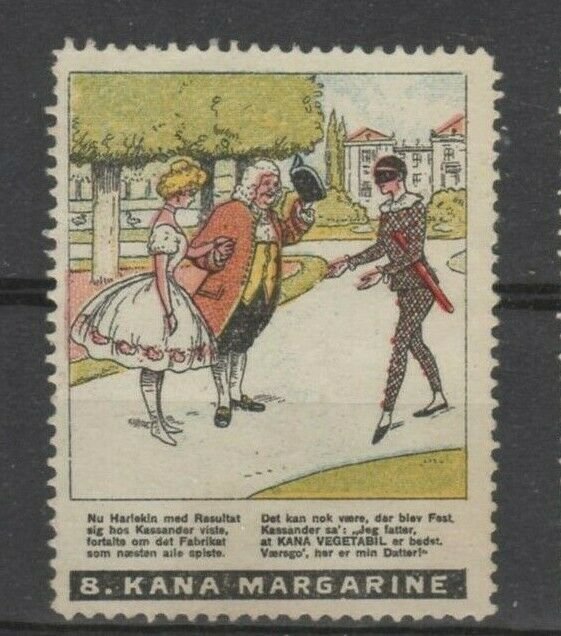 Denmark - Kana Margarine Vignette Advertising Stamp, Harlekin Clown #8 - NG
