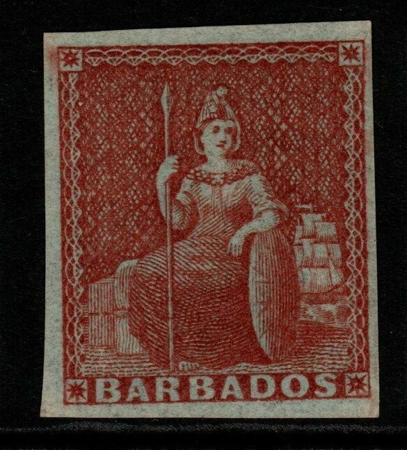 BARBADOS SG5 1855 4d BROWNISH RED MTD MINT