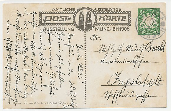 Postal stationery Bayern 1908 Exhibition - Machine building