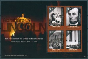 Canouan Stamps 2010 MNH Abraham Lincoln 16th US Presidents People 4v M/S I