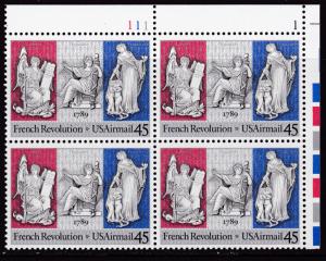 United States 1989  45cent French Revolution Plate Number Block VF/NH