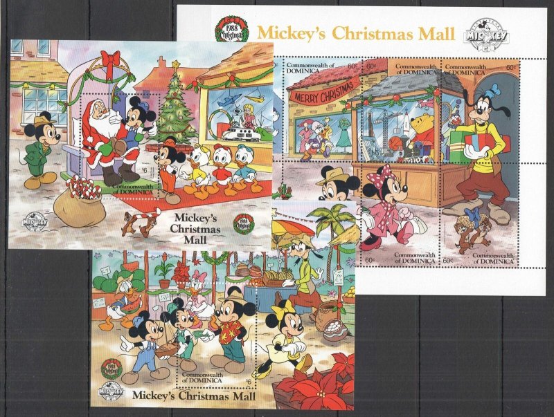 Oz0453 1988 Dominica Disney Mickey Mouse Christmas #1162-9 2Bl+Kb Mnh