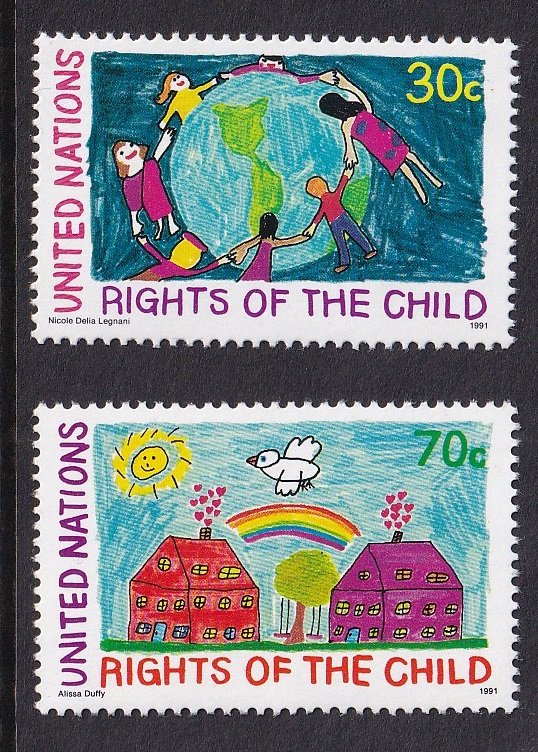 United Nations New York  #593-594  MNH 1991  rights of the child