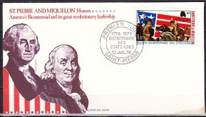 St. Pierre, Scott cat 447. American Bicentennial issue. First day cover. ^