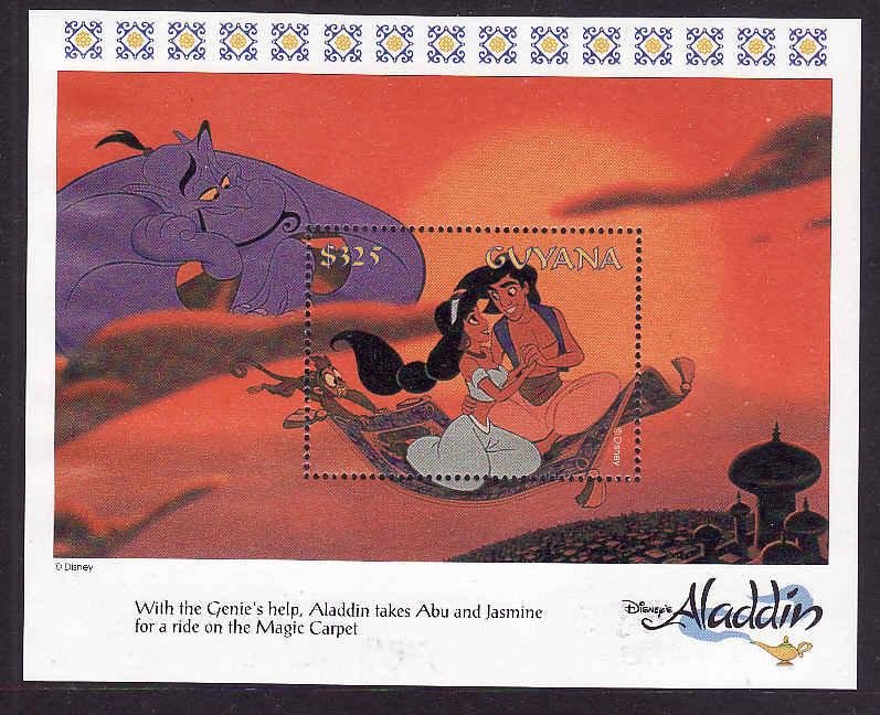 Disney-Guyana-Sc #2764-Unused NH sheet-1993-Abu,Jasmine & A