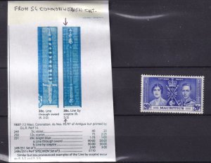 Mauritius KGVI 1937 20c Coronation Line By Sceptre Flaw SG251b MH BP16390