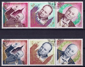 Yemen Kingdom 1965 Mi#153/158A  SIR WINSTON CHURCHILL 2 Strips of 3 FINE USED