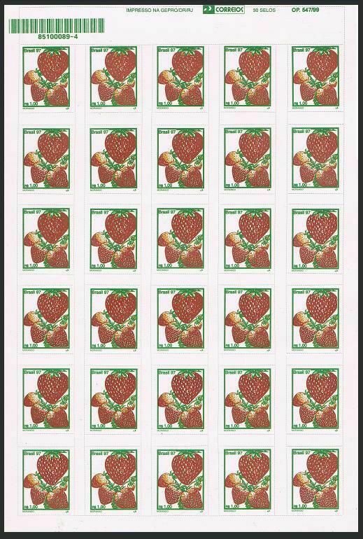 Brazil 2636U sheet micro-perforated, MNH. Michel 2970. Strawberries, 1999.