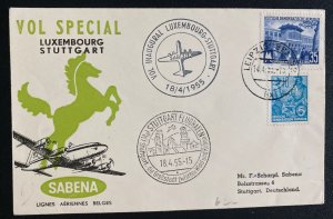 1955 Leipzig DDR East Germany Special flight Airmail Cover To Stuttgart SABENA