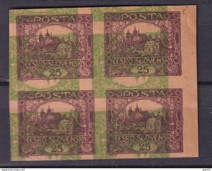 Czechoslovakia 1919 25h Violet Imperf Double Print MNG Block of 4 16079