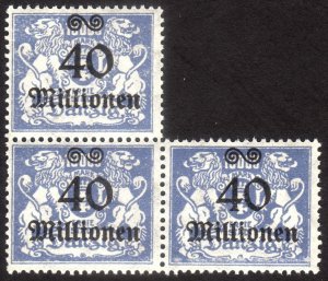 1923, Danzig, 40 million Mk, MNH block of 3, Sc 151, Mi 172