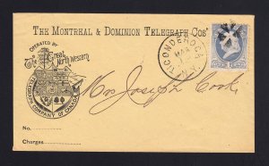 NEW YORK: Ticonderoga, NY Montreal & Dominion Telegraph of CANADA