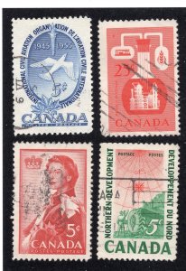 Canada 1955-61 Group of 4 Commemoratives, Scott 354, 363, 386, 391 used