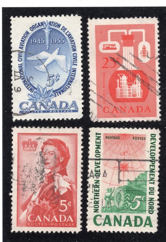 Canada 1955-61 Group of 4 Commemoratives, Scott 354, 363, 386, 391 used