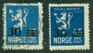 Norway #129-130  Mixed M&U  CV $9.00  #129 U, 130 M