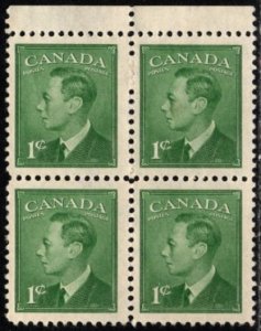 1949 Canada Scott #- 284 1 Cent King George VI Block/4 Unused
