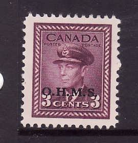 Canada-Sc#O3-Unused 3c rose violet KGVI overprinted OHMS-og-hinged-1949-50-Cdn59