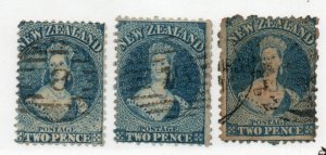 New Zealand  - (3) 2d Blue 1864 - 71  Used/ wmk large Star    -     Lot 0523121