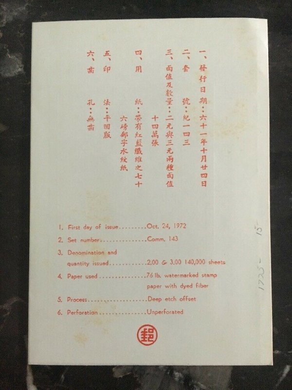 Mint China Souvenir Sheet Rocpex Philatelic Exhibition 1972