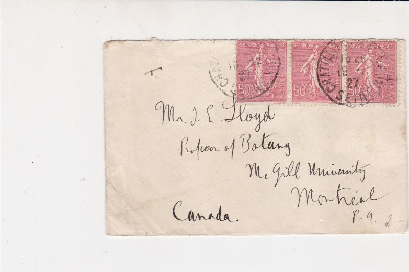 France 1927 Chatillon Cancels to Canada Multiple Lady Stamps Small Cover Rf29814 