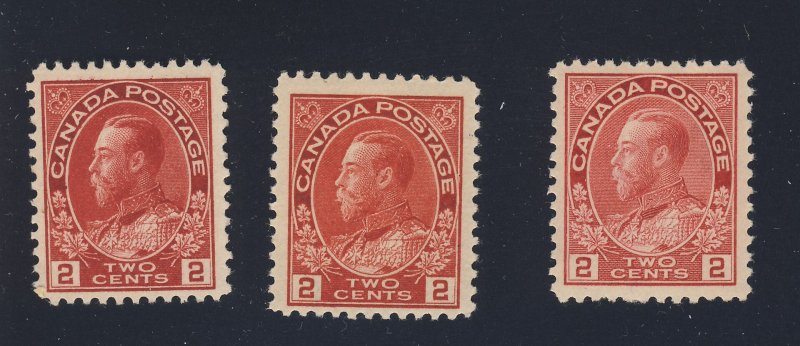 3x Canada Admiral 2c MH Stamps #106-2c shades Guide Value = $75.00