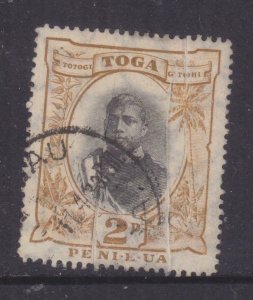 TONGA, 1897 King George II, 2d. Sepia & Bistre, natural paper creases, used.