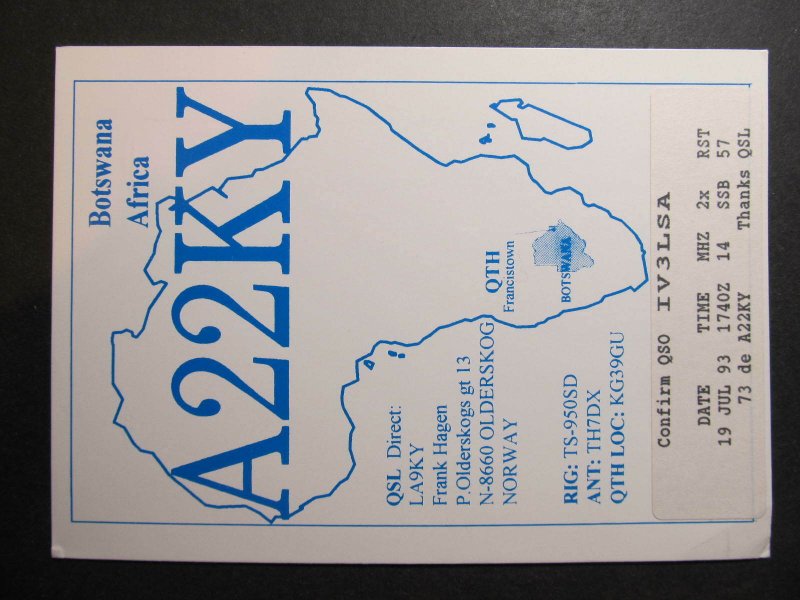 10325 Amateur Radio QSL Card BOTSWANA AFRICA