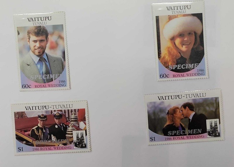 O) 1986 TUVALU, SPECIMEN,  VAITUPU, ROYAL WEDDING, ANDREW, SARAH FERGUSON, CHARL