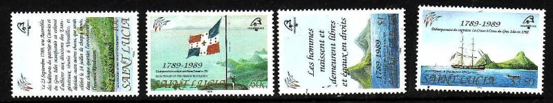 St Lucia-Sc#942-5-unused NH set-Flags-Ships-French Revolution Bicentenary--1989-