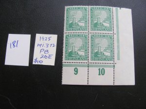 GERMANY  1925 MNH MI. 372 PLATE BLOCK  XF 20+ EUROS (181)