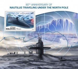 MALDIVES - 2018 - Nautilus Under North Pole - Perf Souv Sheet -Mint Never Hinged