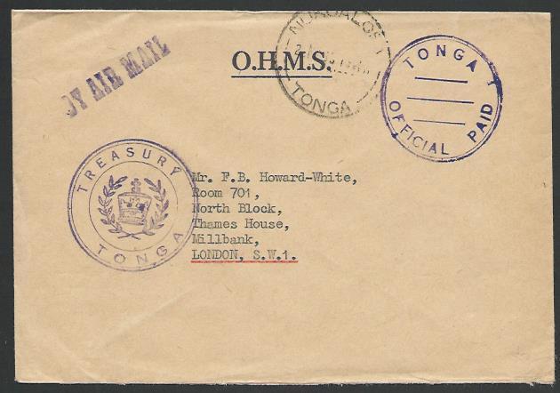 TONGA 1969 OHMS cover to UK ,OFFICIAL PAID pmk.............................27492