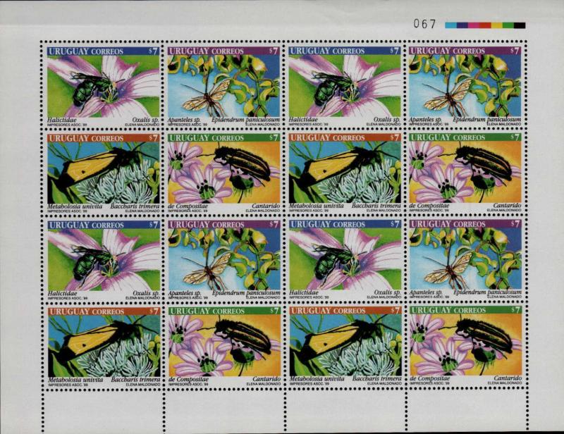 Insects & flowers butterfly bee orchid URUGUAY Sc#1811 MNH STAMP full sheet