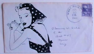 US ACE HAND DRAWN HAT PICTURE CARD 1940