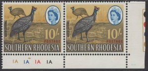 SOUTHERN RHODESIA SG104 1964 10/= DEFINITIVE MNH PAIRPLATE 1A