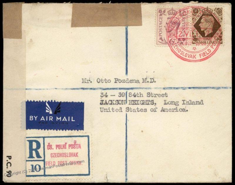 Great Britain Czech Legion England Cover USA Registered Polni Posta Feldpo 82089