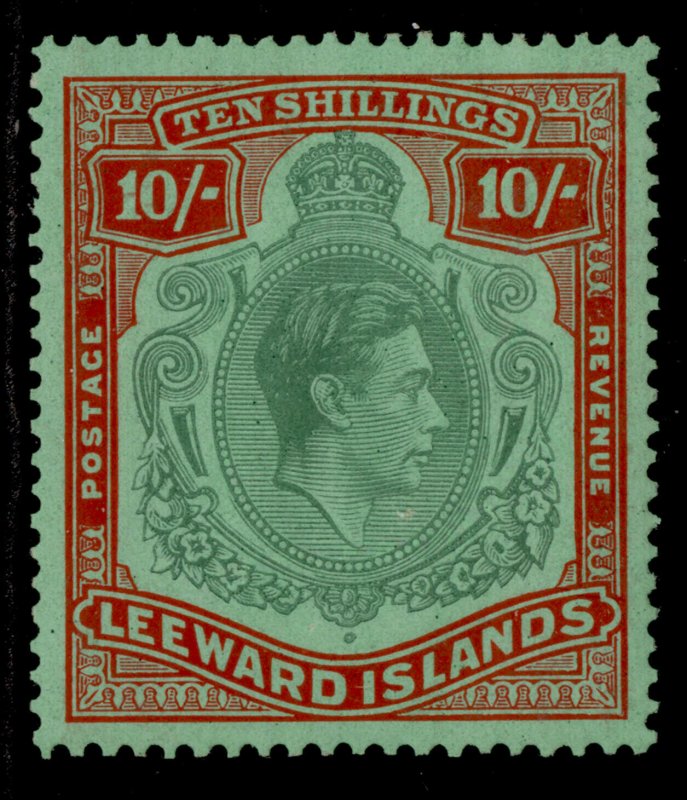 LEEWARD ISLANDS GVI SG113b, 10s green & red/green, LH MINT. Cat £150.