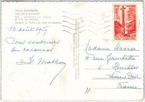 ANDORRA -  POSTAL HISTORY - POSTCARD to FRANCE  - 1959