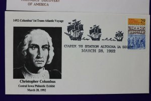 CIAPEX 1992 sc#2616 Columbus Altoona IA Philatelic exhibit Kenosha WI stamp show