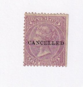 MAURITIUS # 41 VF-MNG Q/VICTORIA 5sh WITH O/PRINT CANCELLED CAT VALUE $245