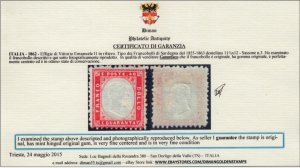 Italy Regno - Sassone n.  3 Certificato Super Centered cv 840$  MH*