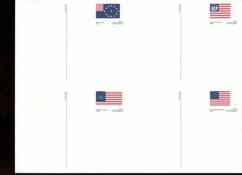 2000 U S Scott #UX320a//UX336a Postal Crds Stars and Stripes Type Sheets of 4 NH